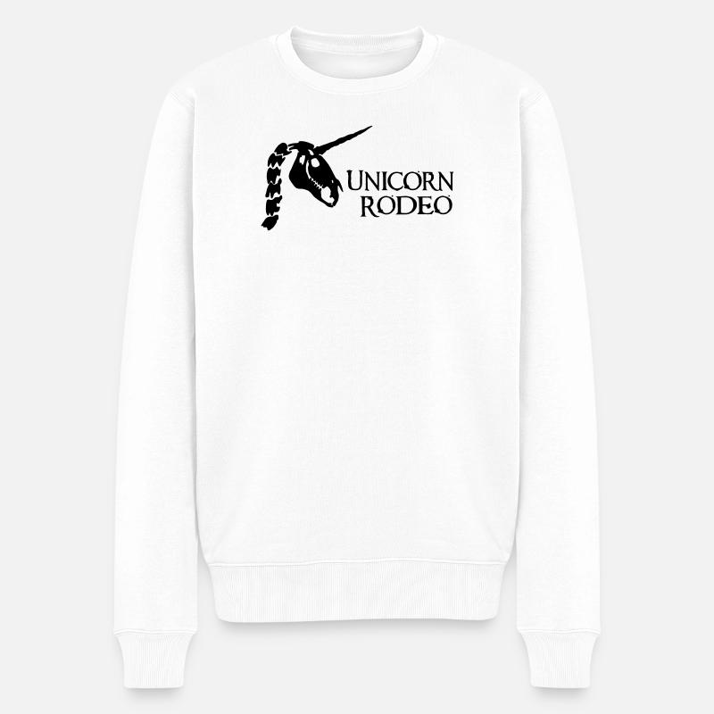 Logo de lettrage du sceau du crâne de la licorne Rodeo - Pull Premium bio Homme - blanc