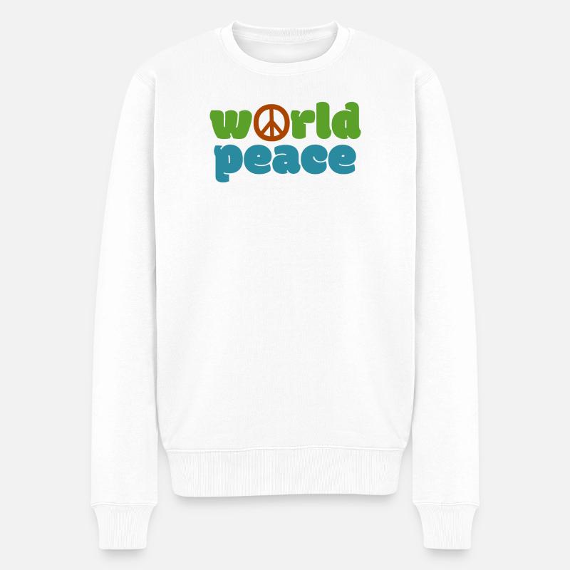 Weltfrieden - Farbe - Männer Premium Bio Pullover - Weiß