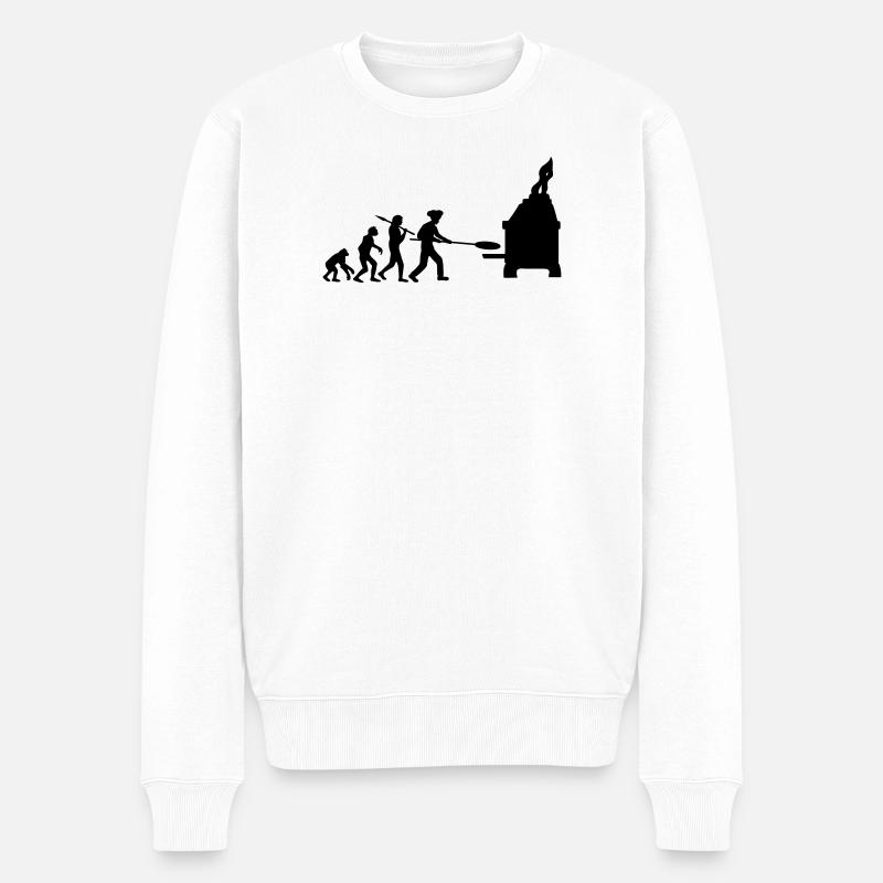 Evolution Pizza Bäcker - Männer Premium Bio Pullover - Weiß
