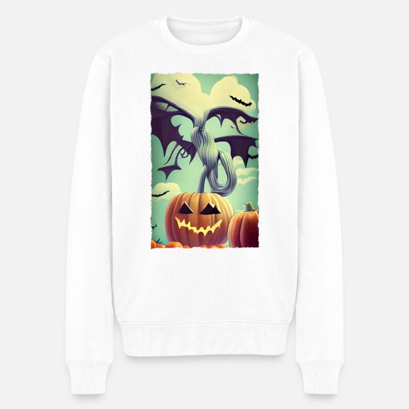Halloween Kürbis - Männer Premium Bio Pullover - Weiß