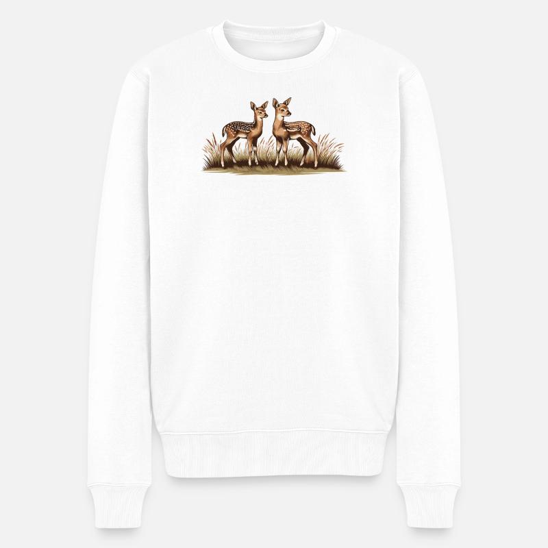 Rehe auf Wiese - Männer Premium Bio Pullover - Weiß