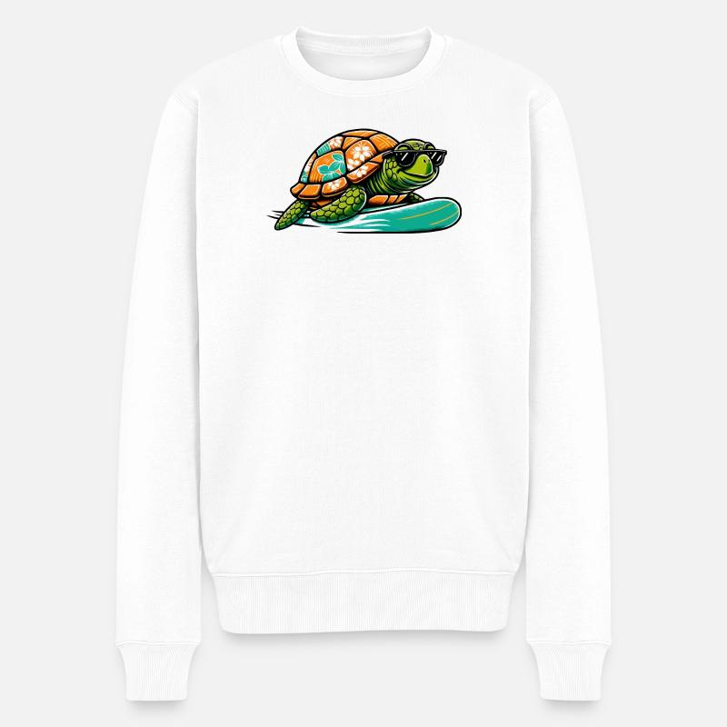 Hawaiianische Schildkröte Surfbrett - Männer Premium Bio Pullover - Weiß