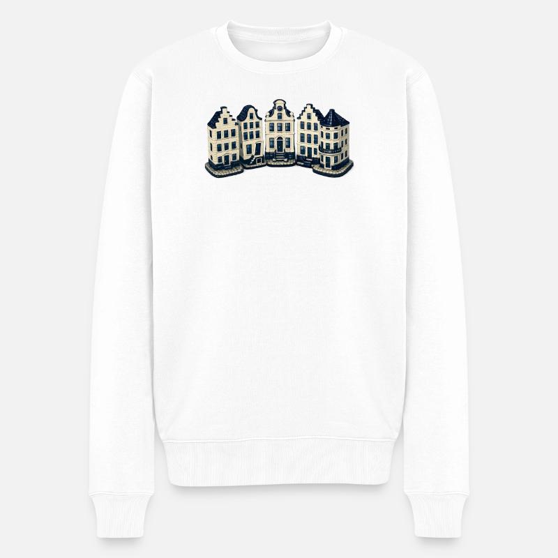 Delfter blaue Kanalhäuser - Männer Premium Bio Pullover - Weiß