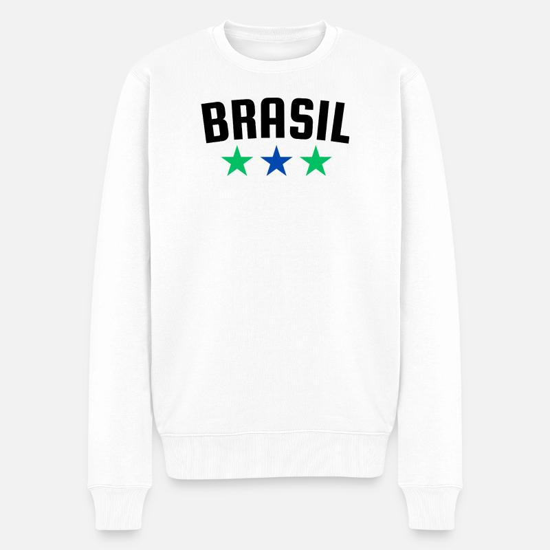 Brésil Trois Étoiles Design - Pull Premium bio Homme - blanc