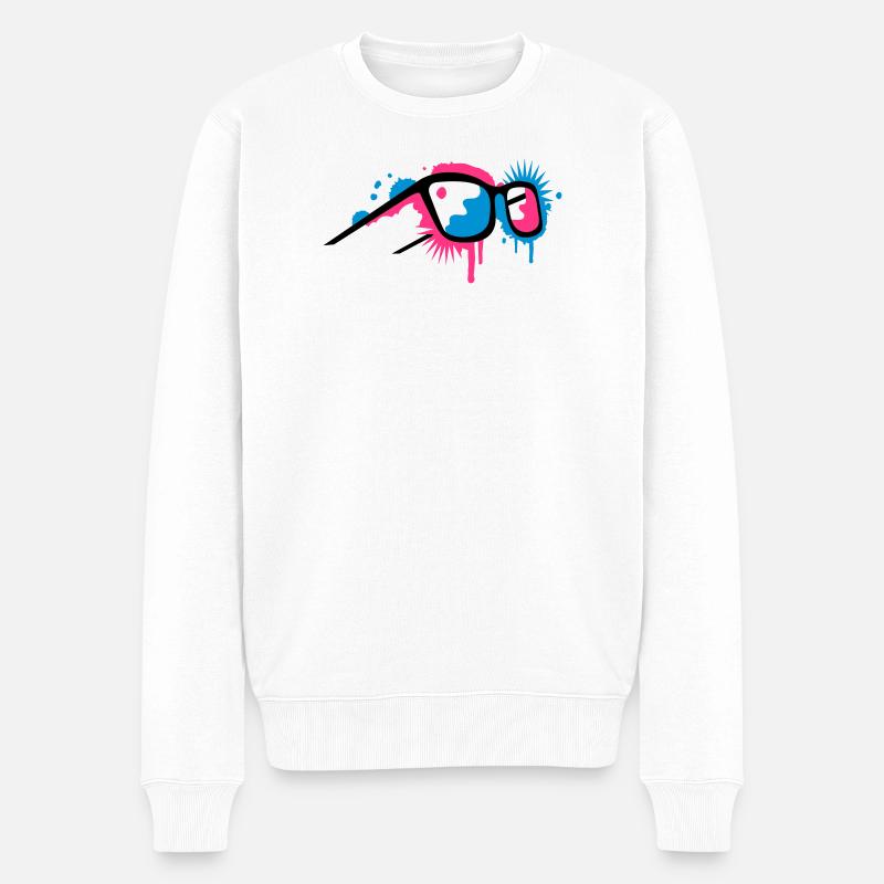 3D Brille im Graffiti Stil - Männer Premium Bio Pullover - Weiß