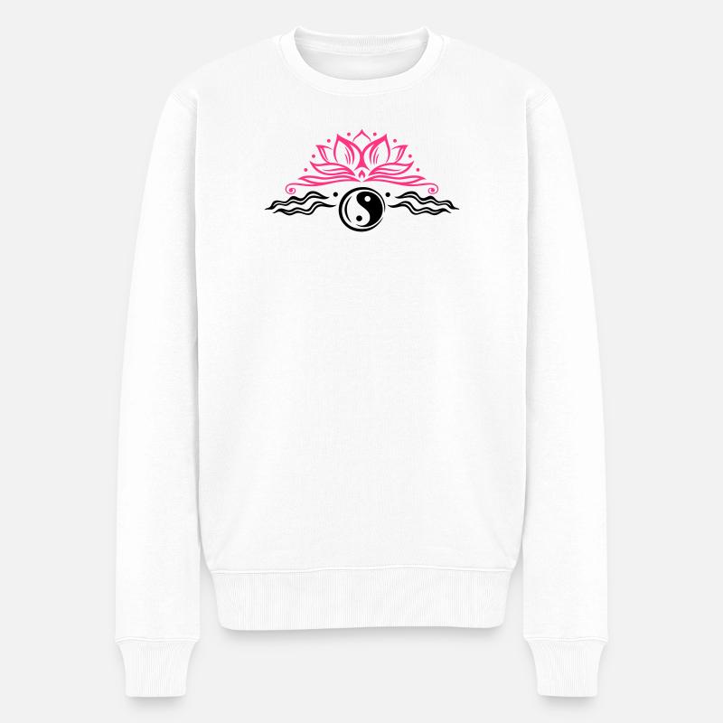 Lotus mit Yin & Yang Symbol - Pull Premium bio Homme - blanc