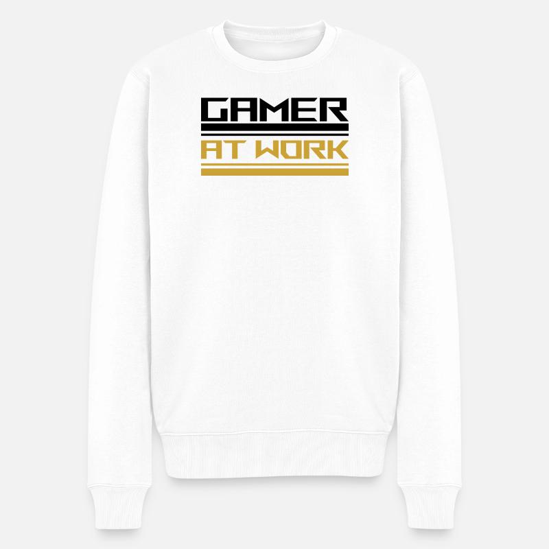 Gamer at work black - Männer Premium Bio Pullover - Weiß
