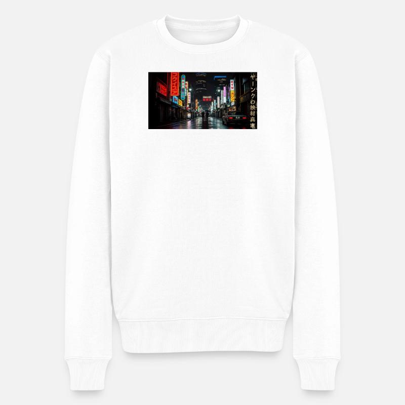 Nachtleben Tokios Neon-Straße - Männer Premium Bio Pullover - Weiß