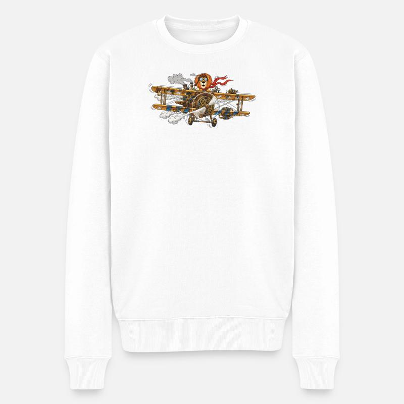 Steampunk Löwenflugmaschine - Männer Premium Bio Pullover - Weiß