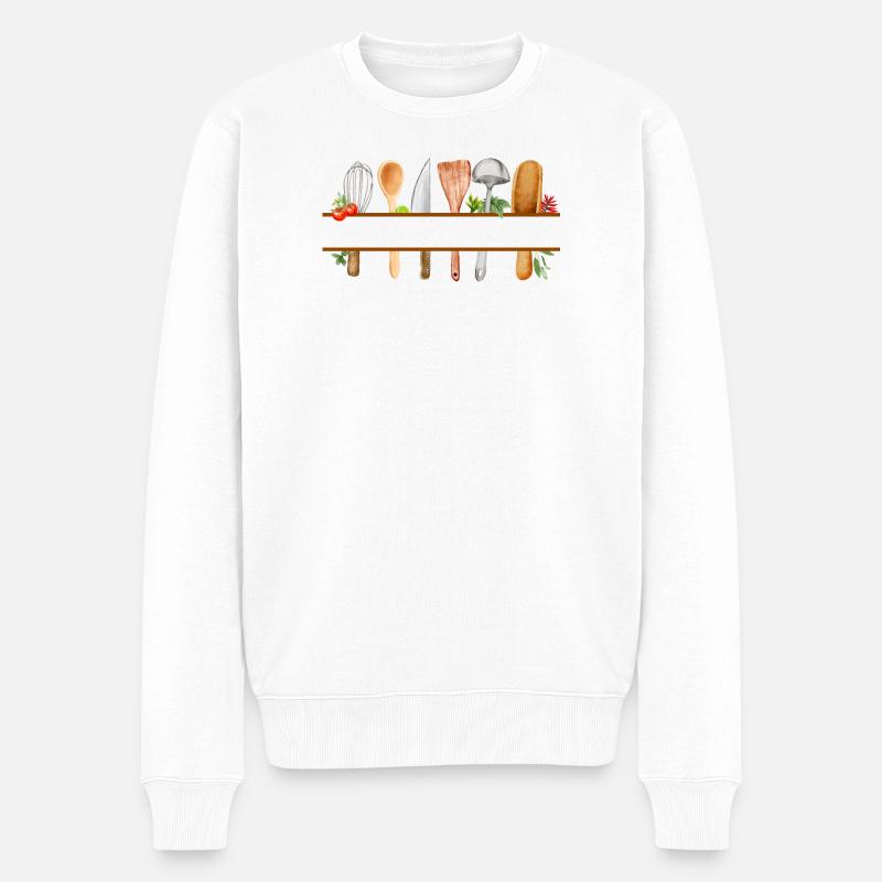 Personalisiertes Aquarell-Küchengeschenk - Männer Premium Bio Pullover - Weiß