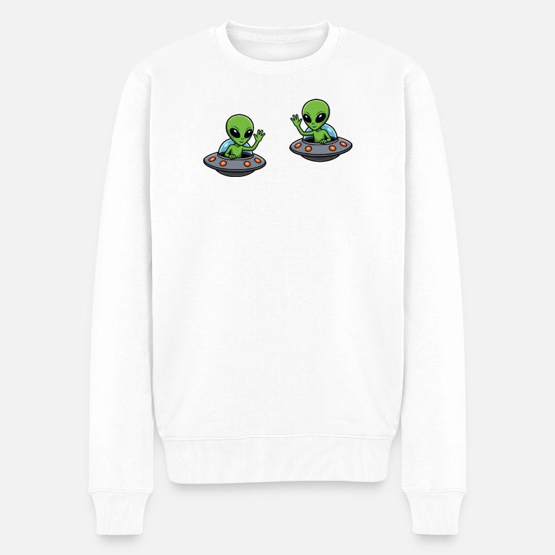 Double salutations extraterrestres dans l’OVNI - Pull Premium bio Homme - blanc