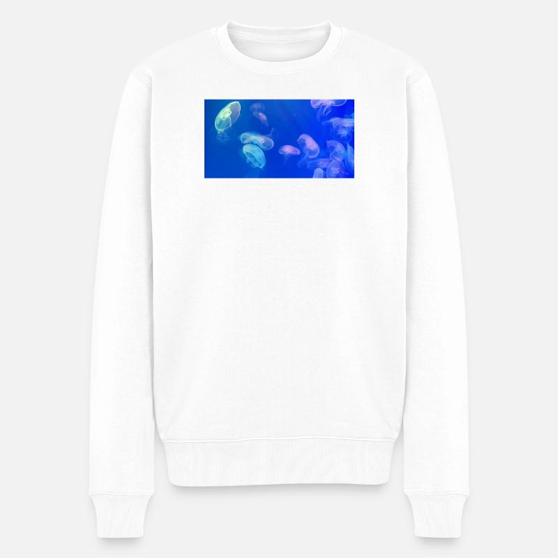Blaues Quallenmuster - Männer Premium Bio Pullover - Weiß
