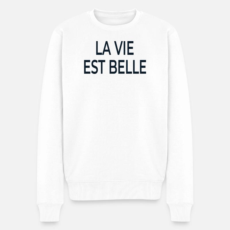 La Vie Est Belle Schriftzug - Männer Premium Bio Pullover - Weiß