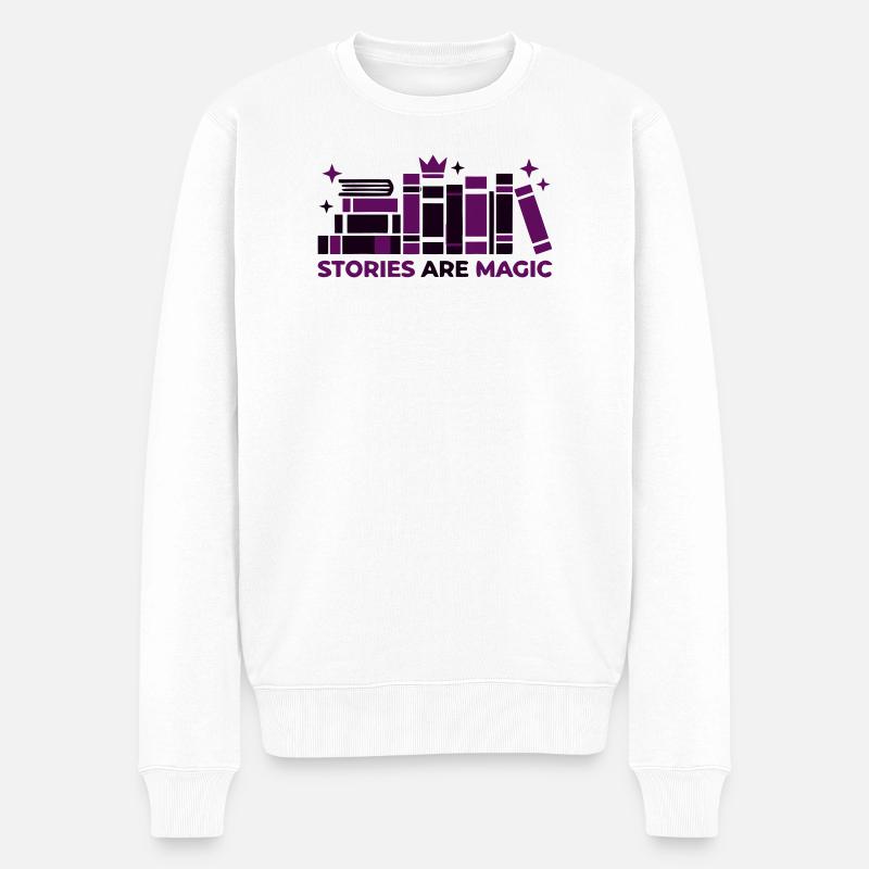 Bücherstapel Stories Are Magic - Männer Premium Bio Pullover - Weiß