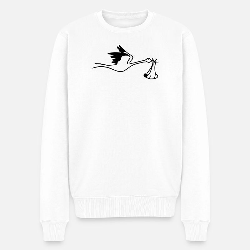 Storch mit Baby - Männer Premium Bio Pullover - Weiß