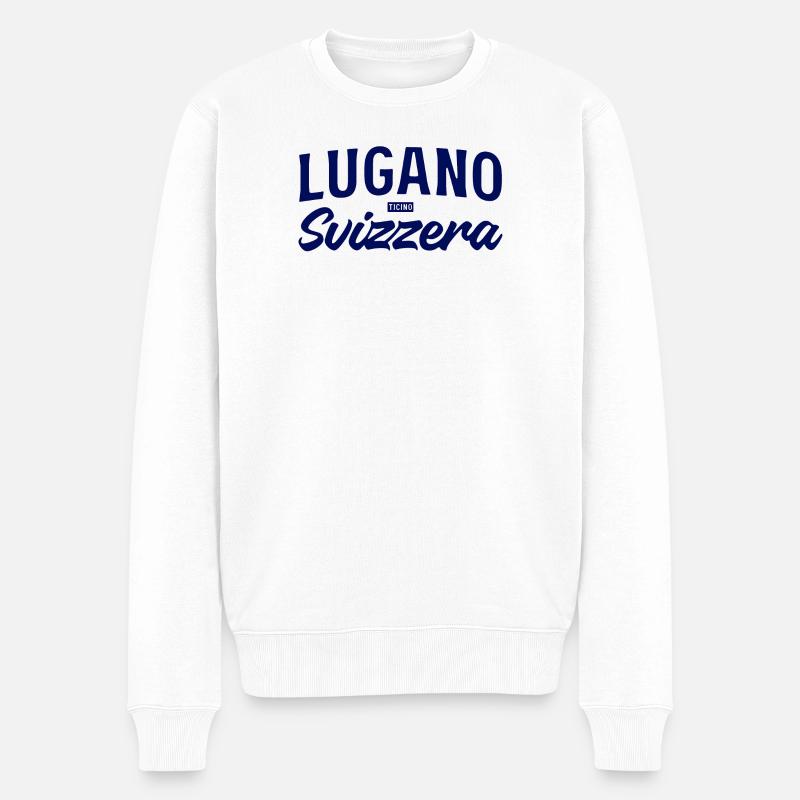 Lugano Svizzera Script Design - Männer Premium Bio Pullover - Weiß