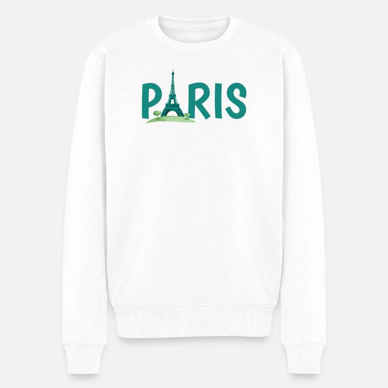 Horizon de Paris avec l’illustration de la Tour Eiffel - Pull Premium bio Homme - blanc