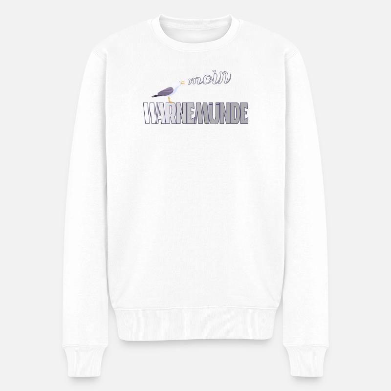 Warnemünde Möwe mit Moin Ostee - Männer Premium Bio Pullover - Weiß