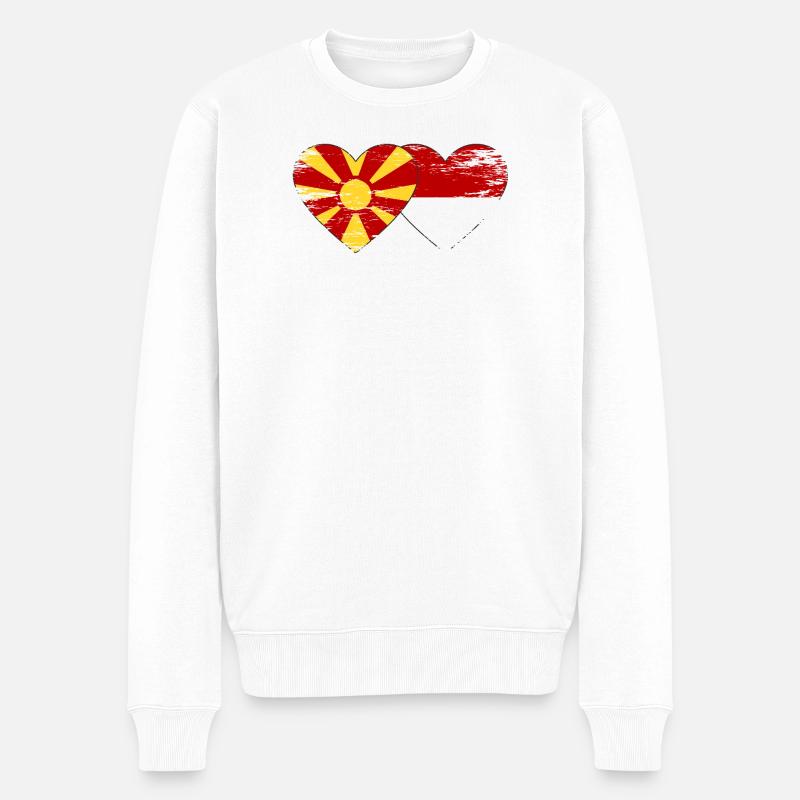 Macédoine Indonésie drapeau coeur utilisé - Pull Premium bio Homme - blanc