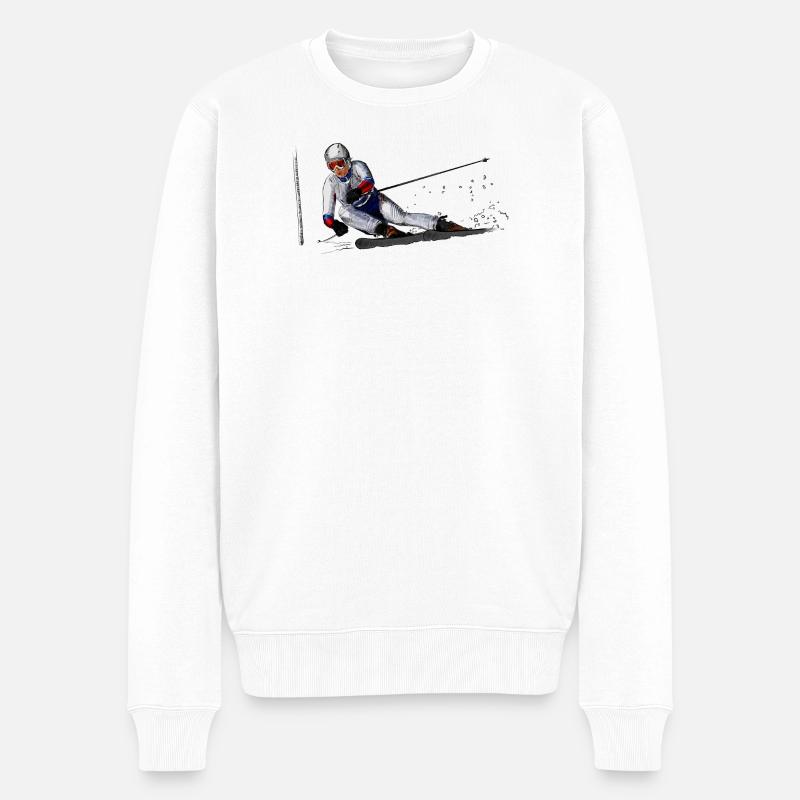 Skifahrer Action Illustration - Männer Premium Bio Pullover - Weiß