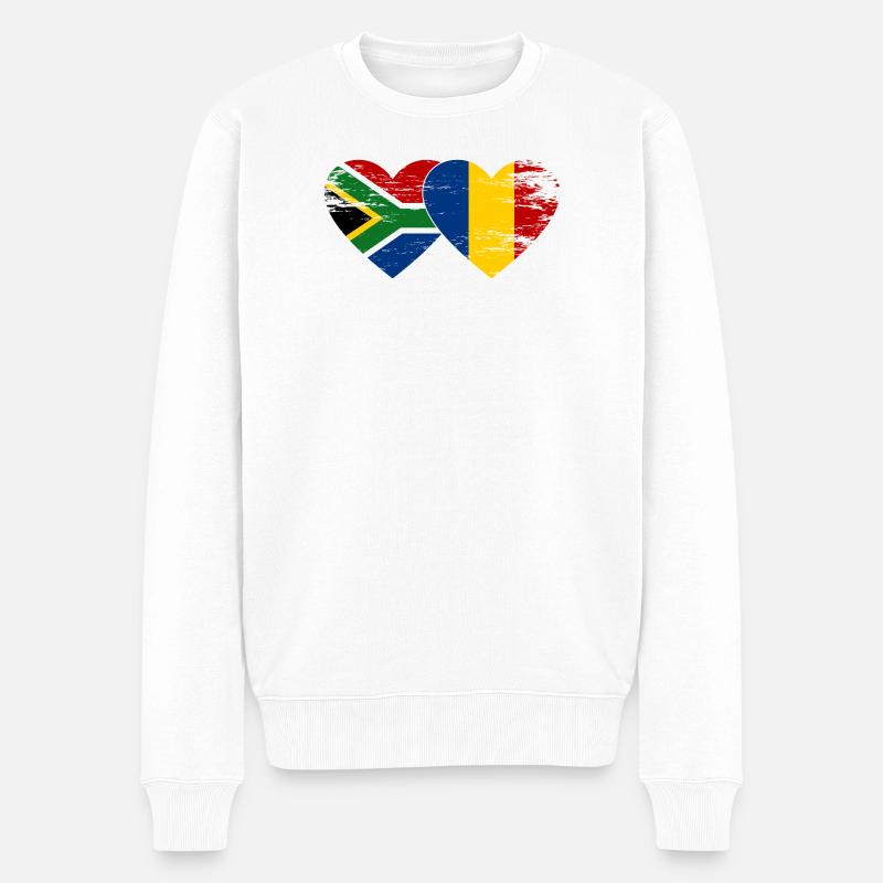 Afrique du Sud Roumanie Drapeaux Cœur - Pull Premium bio Homme - blanc