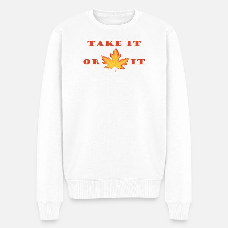 Take It or Leaf It – Orange-Red Maple Leaf Design - Men's Premium Organic Jumper - white