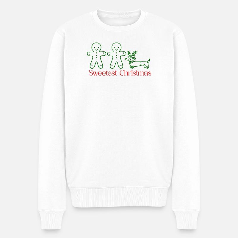 Christmas–Gingerbread Couple & Dackel (green) - Männer Premium Bio Pullover - Weiß