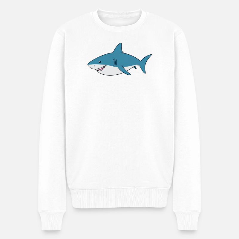 Karikaturhai mit breitem Lächeln - Männer Premium Bio Pullover - Weiß
