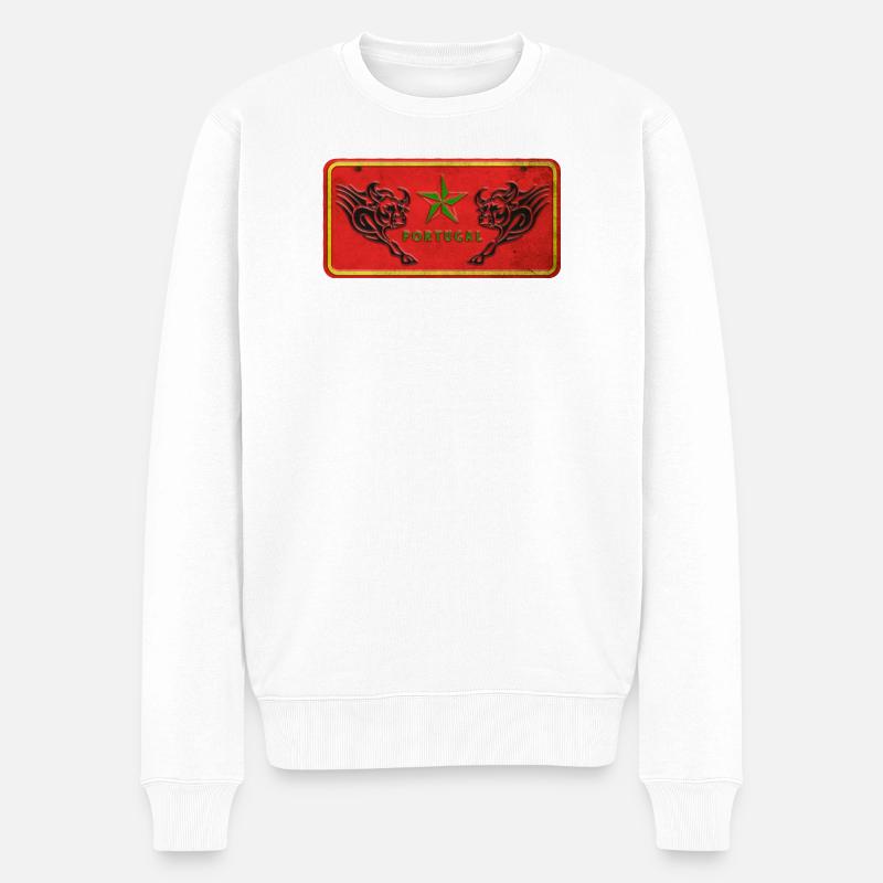Portugal Stier Schild - Männer Premium Bio Pullover - Weiß