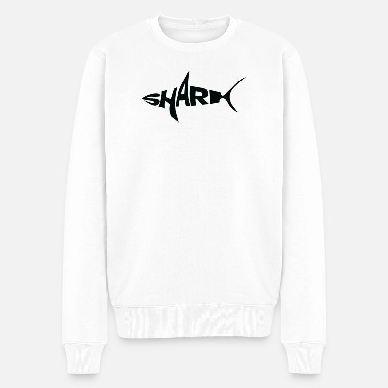 BLACK Shark Wortmarke Typografie mit Flosse - Männer Premium Bio Pullover - Weiß