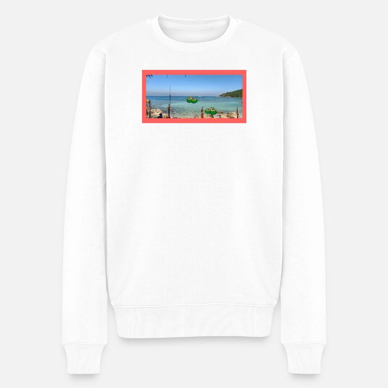 Strandfoto mit Kokusnuss  - Männer Premium Bio Pullover - Weiß