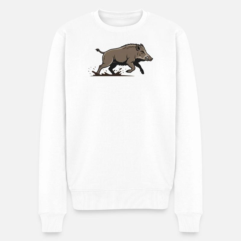 Wildschwein Rennen Angriff Jagd - Männer Premium Bio Pullover - Weiß