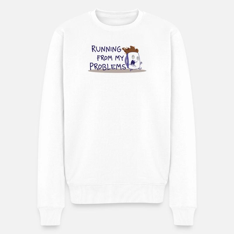 Running from my problems – Lustiger Kaffee Spruch - Männer Premium Bio Pullover - Weiß