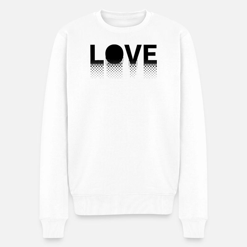Liebe in Punkten auf schwarzem Hintergrund - Männer Premium Bio Pullover - Weiß