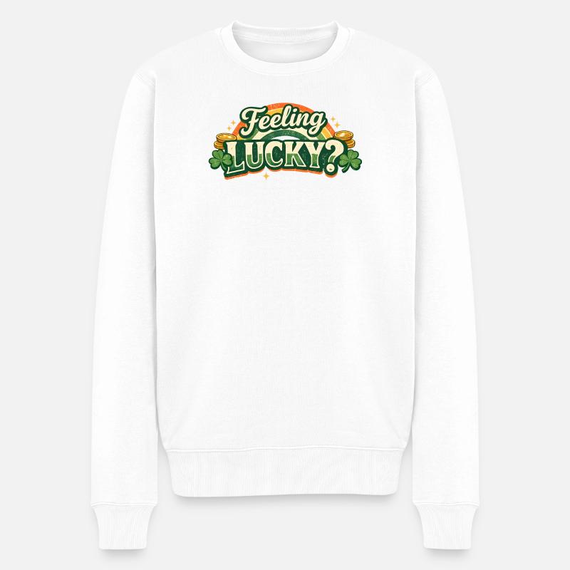 Feeling Lucky Shamrock Logo - Männer Premium Bio Pullover - Weiß