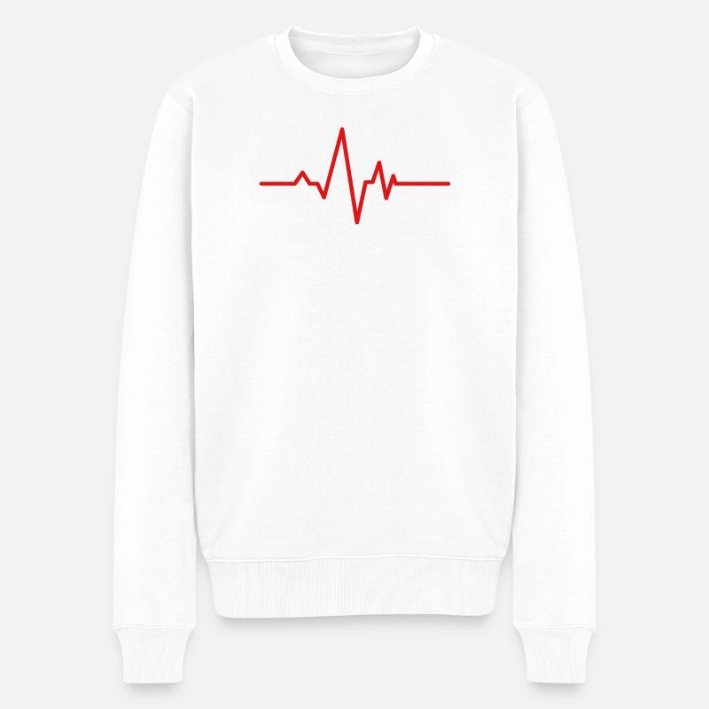 Herzschlag-Kardiogramm - Männer Premium Bio Pullover - Weiß