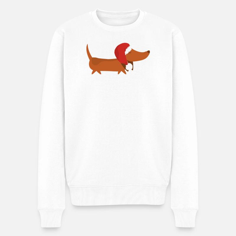  Dackel mit Weihnachtsmütze - Männer Premium Bio Pullover - Weiß