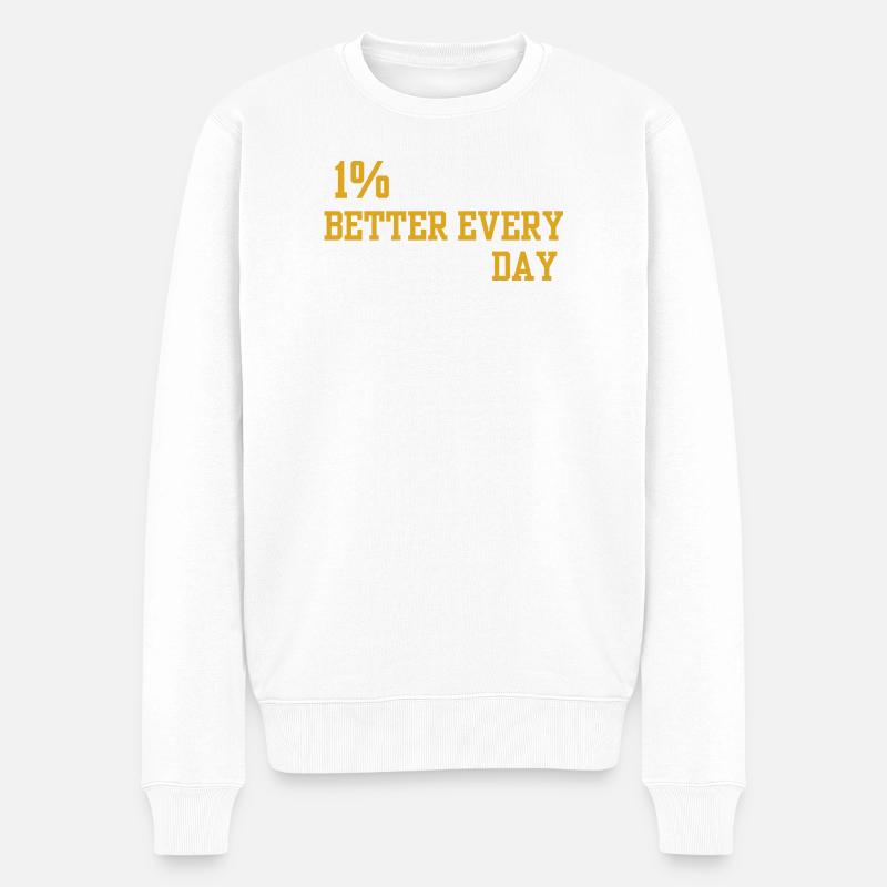 Motto "1% Tägliche Verbesserung" - Männer Premium Bio Pullover - Weiß