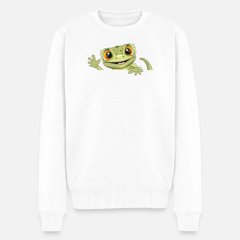 Spähender lustiger Willkommensgecko - Männer Premium Bio Pullover - Weiß