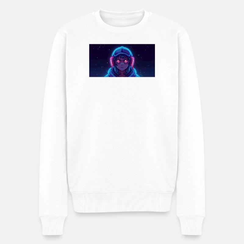 Neon Gamerin mit Kopfhörern - Männer Premium Bio Pullover - Weiß