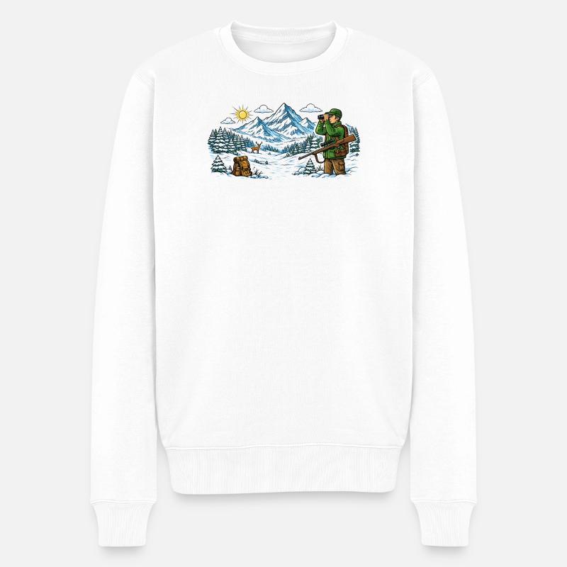 Hunter dans un paysage hivernal enneigé - Pull Premium bio Homme - blanc