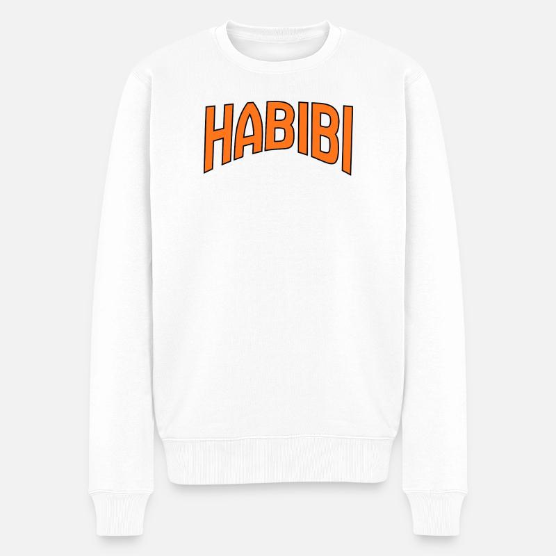Habibi Kurve Schriftzug Druck - Männer Premium Bio Pullover - Weiß