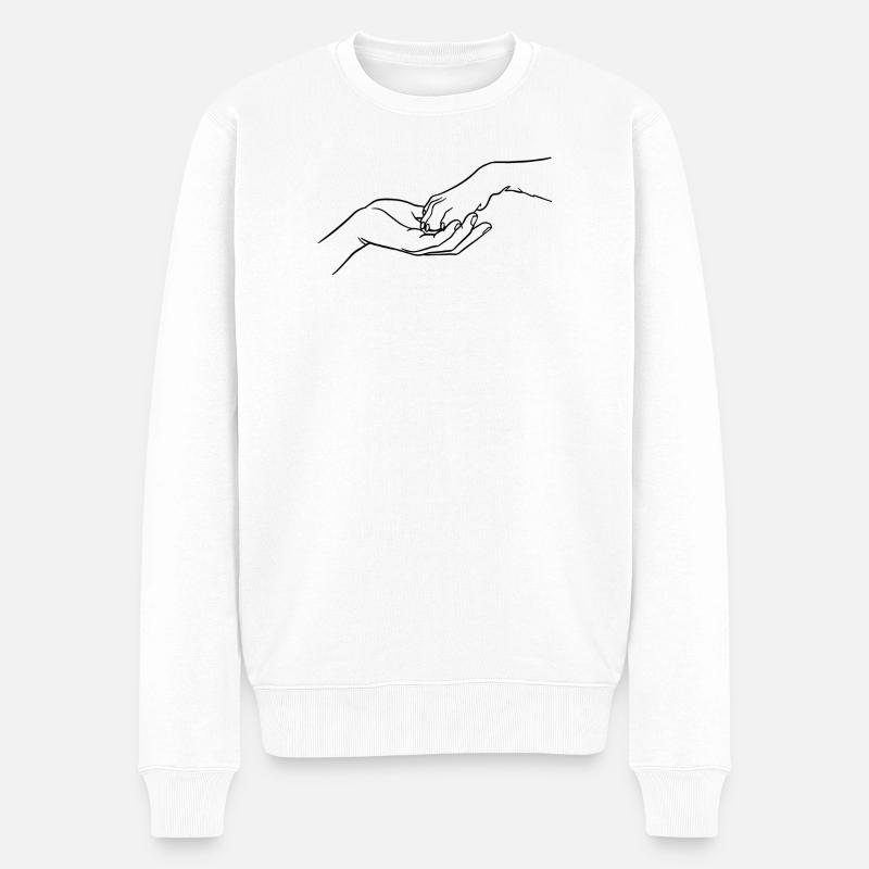 « Éternellement connectés » (patte en main) - Pull Premium bio Homme - blanc