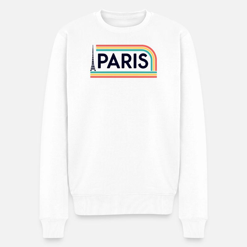Paris Rainbow Retro - Männer Premium Bio Pullover - Weiß