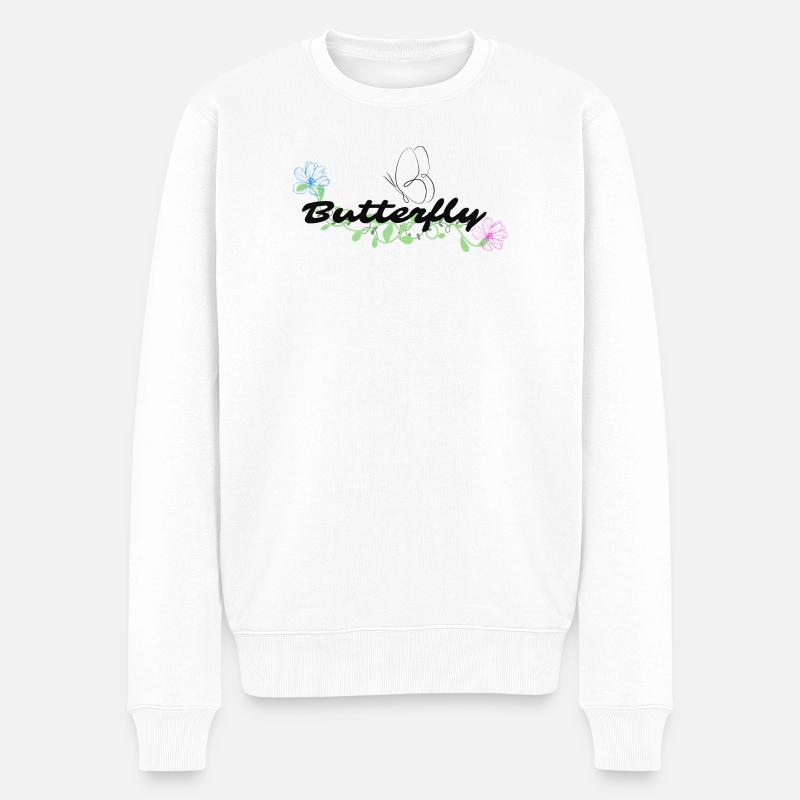Schmetterling mit Blütenlaub - Männer Premium Bio Pullover - Weiß
