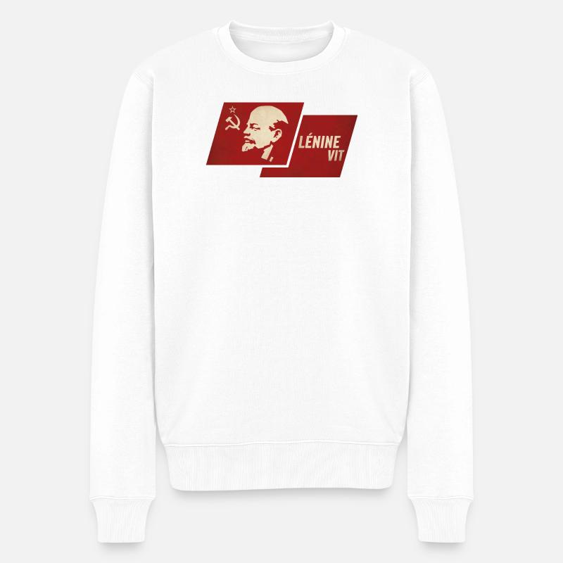 Lenin sah Flagge - Männer Premium Bio Pullover - Weiß