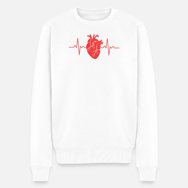 Herzschlag Design mit Herzmotiv - Männer Premium Bio Pullover - Weiß