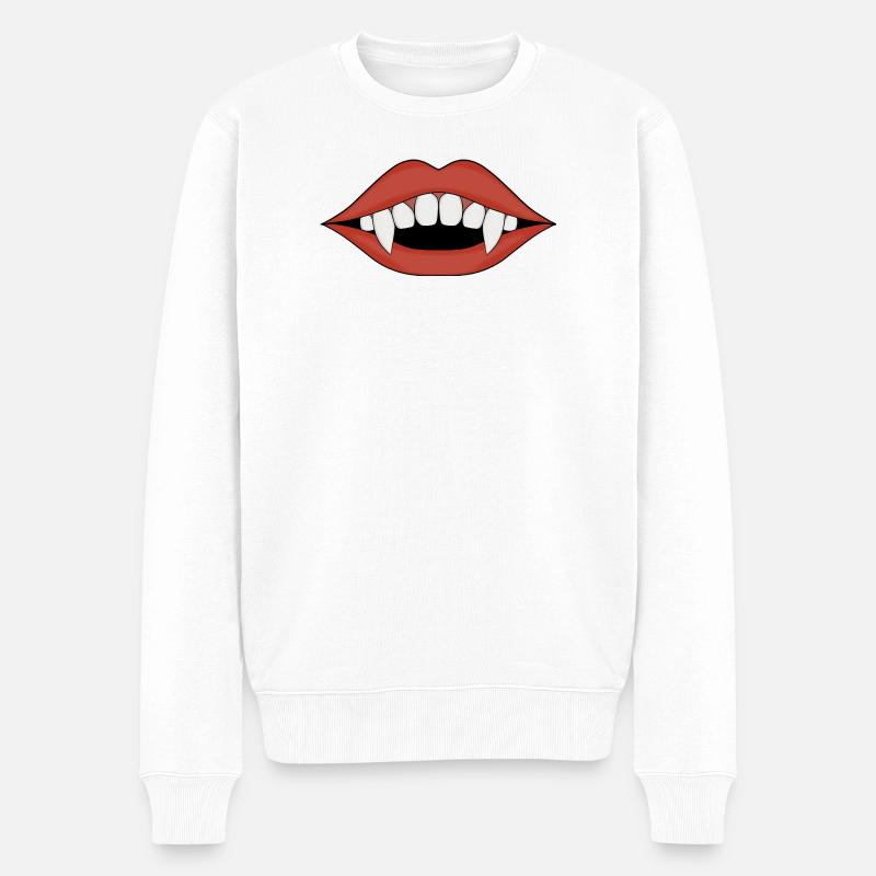 Vampir Reißzahn Lippenkunst - Männer Premium Bio Pullover - Weiß