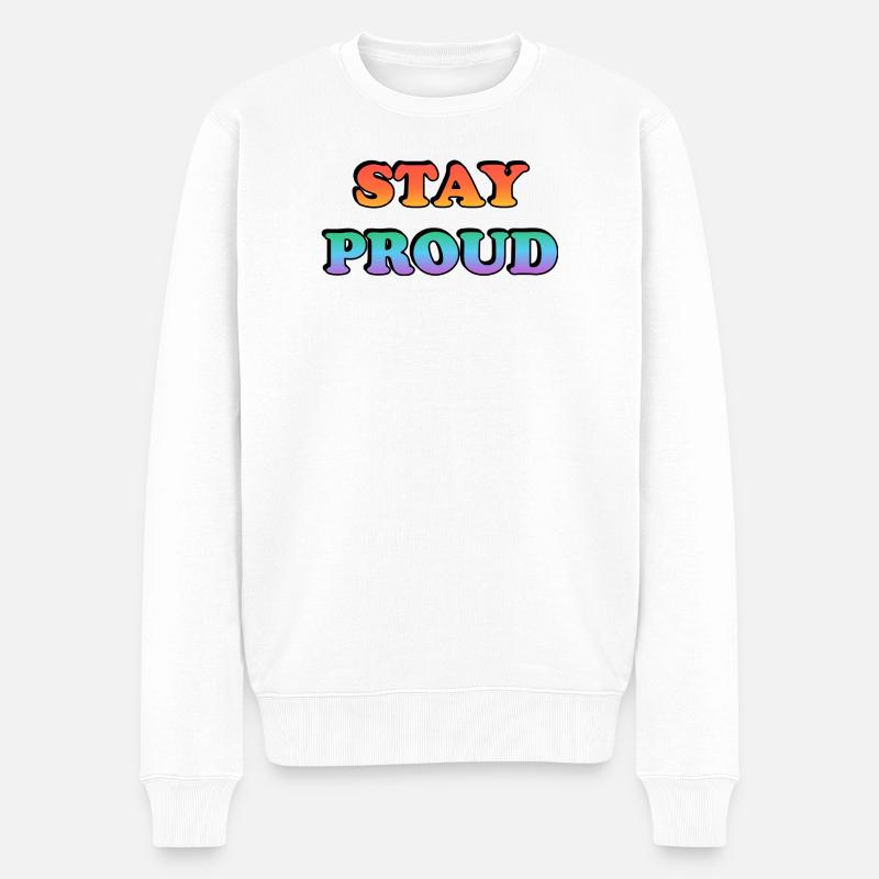 Stay Proud Rainbow Text - Männer Premium Bio Pullover - Weiß