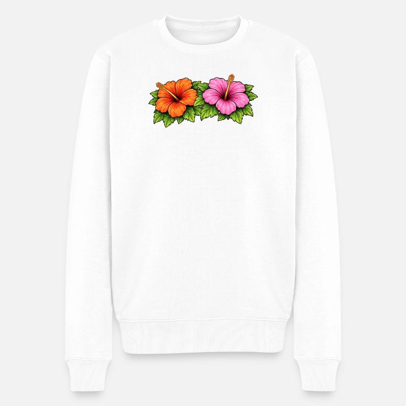 Hibiskus Flowers - Männer Premium Bio Pullover - Weiß